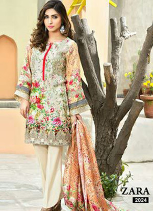 Elegant 2024OffWhite and Multicolor Printed Pure Cambric Cotton Pakistani  Party Wear Suit At Zikimo
