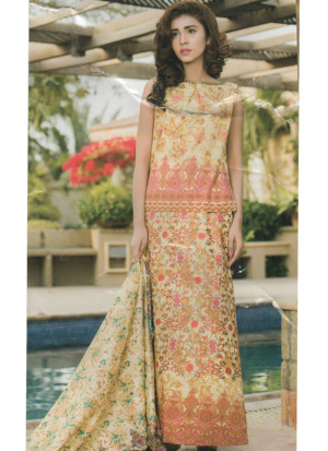 Ivory and Multicolor01B Embroidery Printed Lawn Pakistani Suit at Zikimo