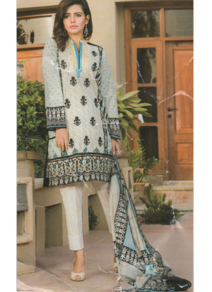 White and SeaGreen02A Embroidery Printed Lawn Pakistani Suit at Zikimo