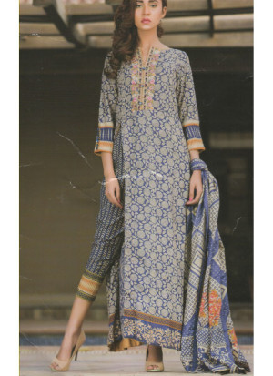 Blue and Gray04B Embroidery Printed Lawn Pakistani Suit at Zikimo