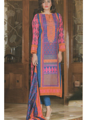 Blue and Magenta06A Embroidery Printed Lawn Pakistani Suit at Zikimo