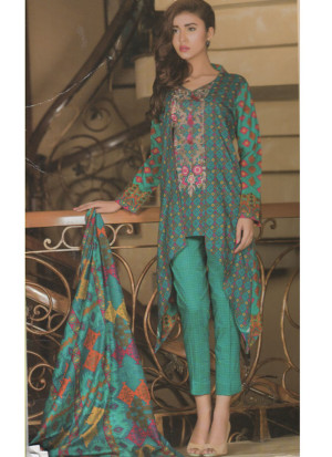SeaGreen and Multicolor08B Embroidery Printed Lawn Pakistani Suit at Zikimo