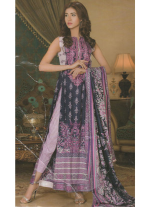 Black and DeepLavender10B Embroidery Printed Lawn Pakistani Suit at Zikimo