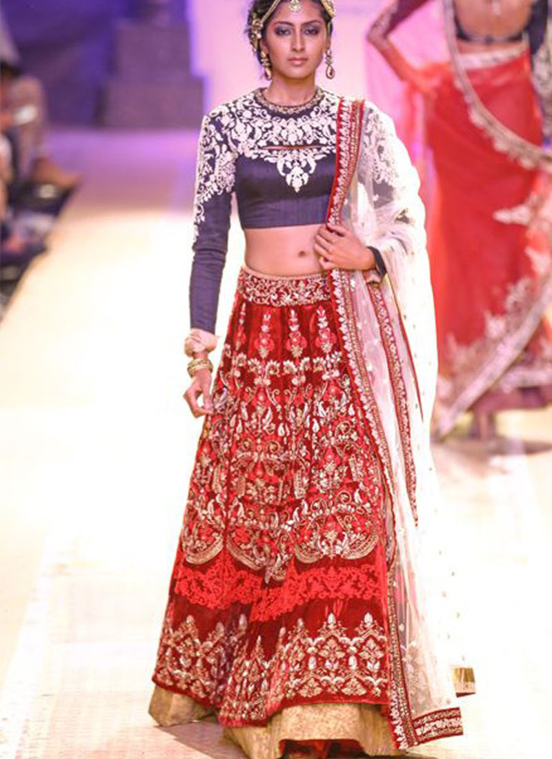 silver and red lehenga