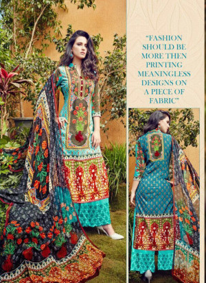 Blue Yellow and Red17002 Pure Lawn Pakisatni Party Wear Plazzo Suit At Zikimo