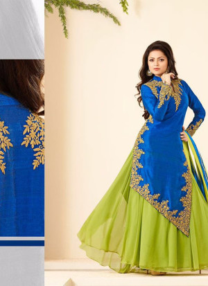 Blue and Green LT86001 Bangalore Silk Designer Party Wear Anarkali Suit At Zikimo