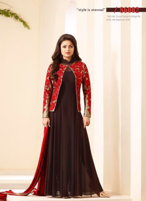 Red and Brown LT86002 Jute Silk Designer  Party Wear Anarkali Suit At Zikimo