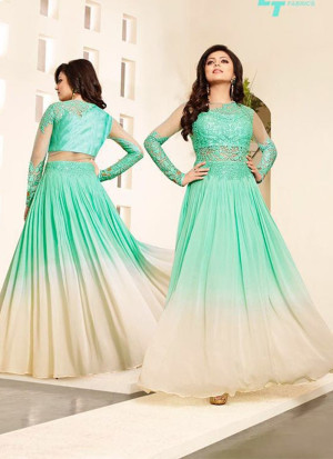 AquaGreen and Beige LT86004 Net and Shaded Georgette Designer Party Wear Anarkali Suit At  Zikimo