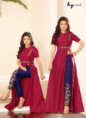 Red and Blue LT86007 Silk Party Wear Designer Semi Stitched Pants Suit at Zikimo