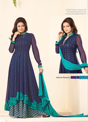 DarkBlue and AquaGreen LT86008 Georgette Designer Party Wear Anarkali Suit AT Zikimo