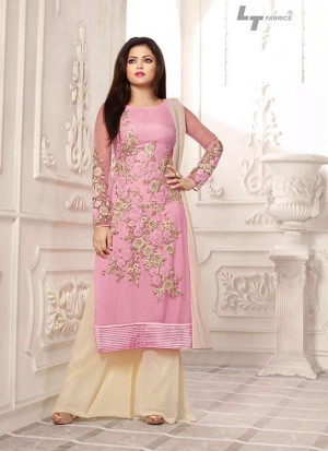 Pink and Beige LT86010 Net Designer Party Wear Pants Plazo Suit AT Zikimo