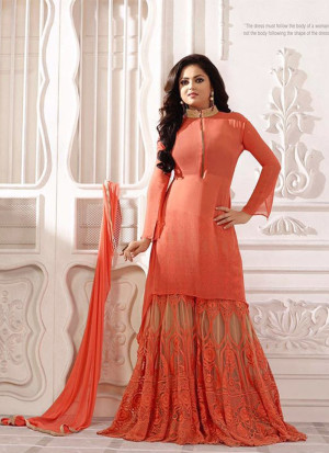 CarrotOrange LT86011 Georgette Designer Party Wear Sharara Suit At Zikimo