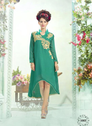 SeaGree1003 Embroidered Georgette Stitched Party Wear Kurti at Zikimo