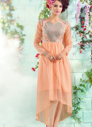 Orange1006 Embroidered Georgette Stitched Party Wear Kurti at Zikimo
