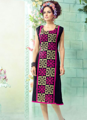 Magenta and Black1007 Embroidered Georgette Stitched Party Wear Kurti at Zikimo