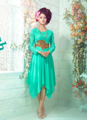SpringGreen1009 Embroidered Georgette Stitched Party Wear Kurti at Zikimo