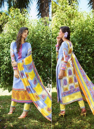 Blue and Yellow01 Embroidered Pakistani Cotton Daily Wear Suit At Zikimo