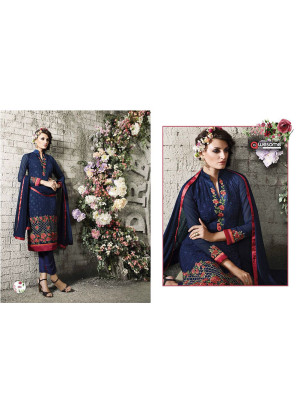 Blue With Red Embroidered Pencil Pants Party Wear Indian Suit at Zikimo