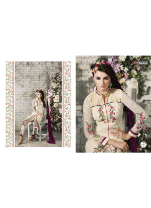 Cream Embroidered With Pencil Pants Party Wear Indian Suit at Zikimo