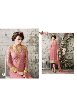 Baby Pink With Mustard Embroidered With Pencil Pants Party Wear Indian Ban Collar Suit at Zikimo