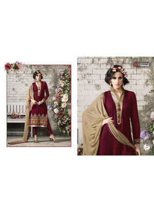 Purple Brown Embroidered With Pencil Pants Party Wear Indian Ban Collar Suit at Zikimo