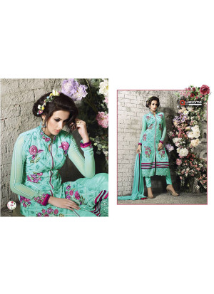 Sea Green Embroidered With Pencil Pants Party Wear Indian Ban Collar Suit at Zikimo