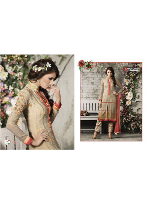 Wheat Color Embroidered With Pencil Pants Party Wear Indian Ban Collar Suit at Zikimo