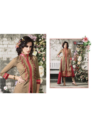 Beige Embroidered With Pencil Pants Party Wear Indian Ban Collar Suit at Zikimo