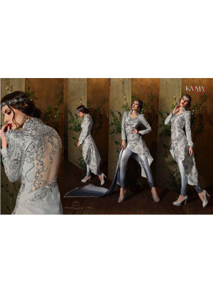 Grey 8101 Jacuard and net Collared Indian Wedding Suit at Zikimo