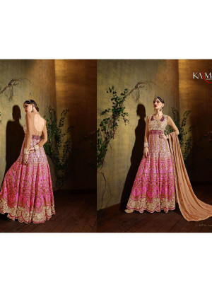 Pink Beige 8103 Heavy Embroidered Indian Wedding Floor Length Anarkali Suit at Zikimo