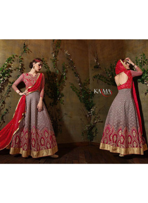 Red Grey 8106 Heavy Embroidered Indian Wedding Floor Length Anarkali Suit at Zikimo