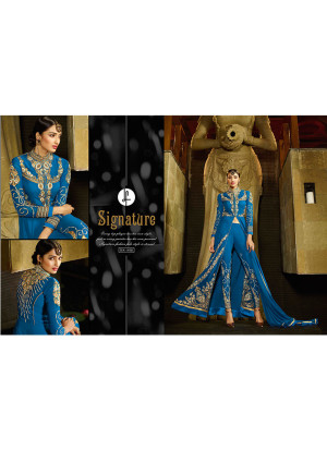 Blue Georgette Leggi Pants Indian Wedding Salwar kameez at Zikimo