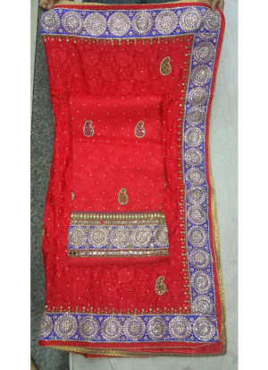 Red All Over Charlie Silk Punjabi Salwar Suit With Heavy Work Chiffon Red Duppta at Zikimo