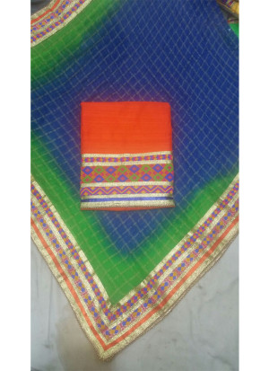 Orange All Over Charlie Silk Punjabi Salwar Suit With Ombre Blue Green Chiffon Duppta at Zikimo