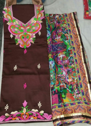 Wine Color All Over Jam Cotton Silk Punjabi Salwar Suit With Printed Chifon Duppta at Zikimo