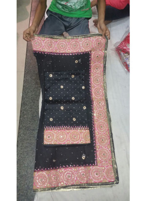 Black Color All Over Jam Cotton Silk Punjabi Salwar Suit With Heavy Work Chifon Duppta at Zikimo
