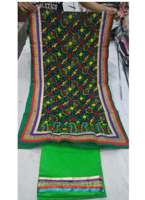 Green All over Jam Silk Punjabi Salwar Suit With Heavy Work Chiffon Stole Duppta at Zikimo