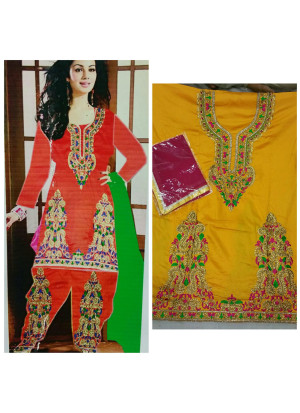 Ayesha Takia Yellow Jam Cotton Silk All Over Punjabi Salwar Suit With Chiffon Magenta Duppta at Zikimo