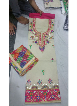 Cream Jam Silk Punjabi Salwar Suit With Printed Duppta at Zikimo