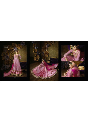 Net And Banarasi Silk Pink Heavy work Indian Wedding Full Flared Floor Length Anarkali Suit at Zikimo