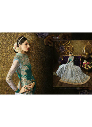 Banarasi Silk Green and Grey Heavy work Indian Wedding Sharara Suit at Zikimo