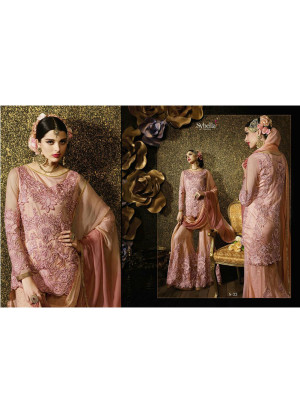 Net And Banarasi Silk Beige Pink  Heavy work Indian Wedding Sharara Suit at Zikimo