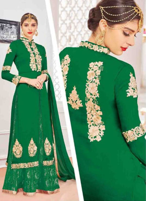 Green804 eorgette Silk Print  Indian Wedding Wear Embroidred Lehenga Choli At Zikimo