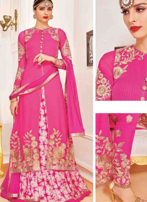 Pink807 Georgette Silk Print  Indian Wedding Wear Embroidred Lehenga Choli At Zikimo