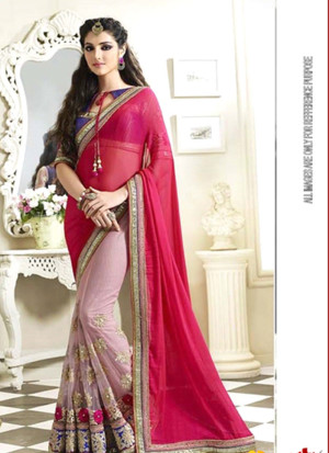Move Magenta Net and Georgette Party Wear Indian Saree at Zikimo