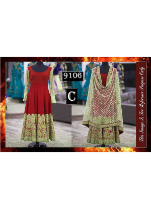 Red9106C BANGALORI SILK WITH EMBROILERED Anarkali Suit With Net Dupatta at Zikimo