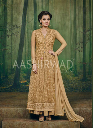 Biege Color3001 Diya Mirza Georgette Indian Wedding Wear Embroidred Suit at Zikimo