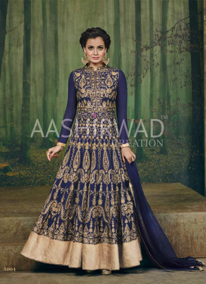 Royal Blue Color3004 Diya Mirza Georgette Indian Wedding Wear Embroidred Suit at Zikimo