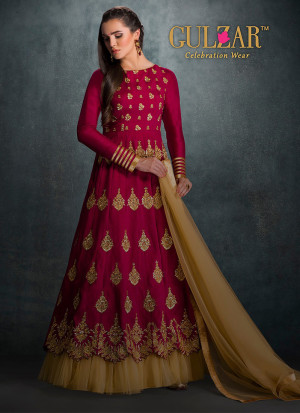 Gulzar Magenta1601 two Layers Embroidered Indian Wedding Anarkali Suit at Zikimo