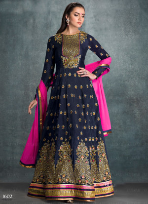 Gulzar NavyBlue1602 Georgette Embroidered Indian Wedding Anarkali Suit at Zikimo